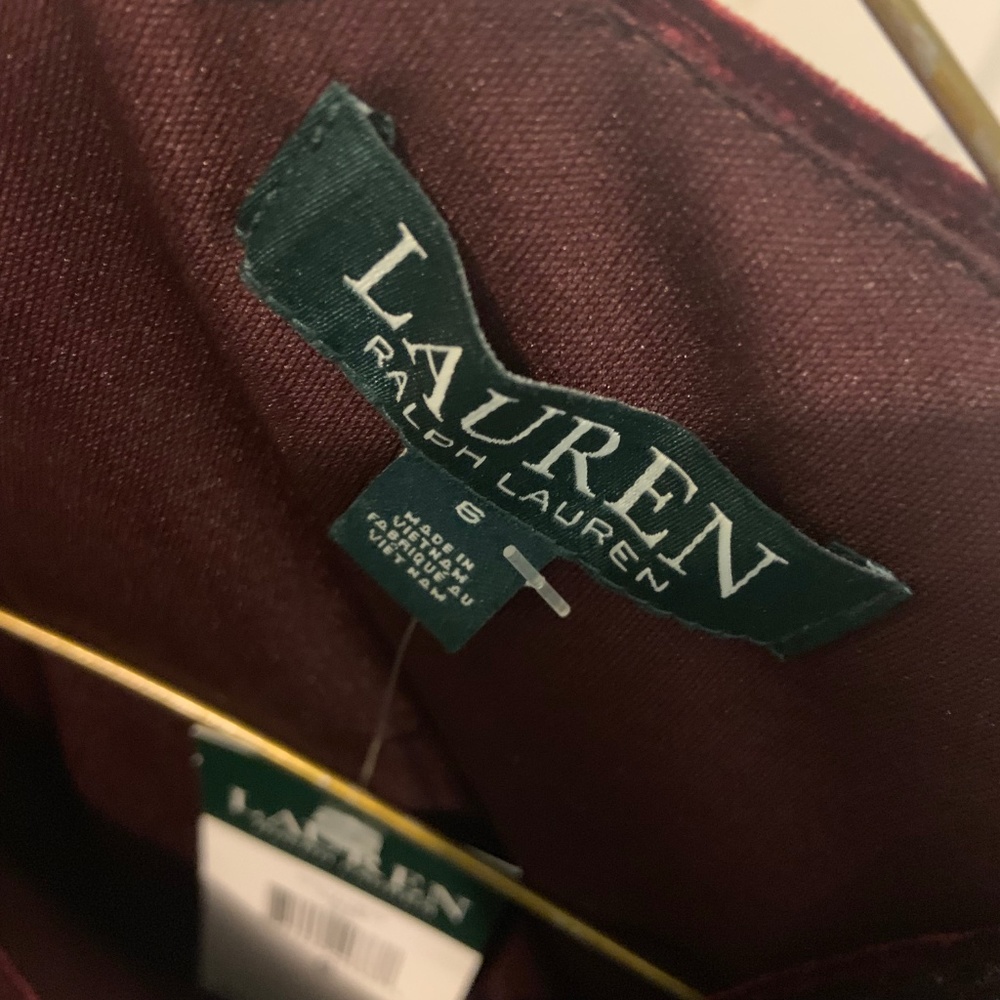 Ralph Lauren Burgundy Velvet Dress Bell Sleeves - Picture 2 of 3